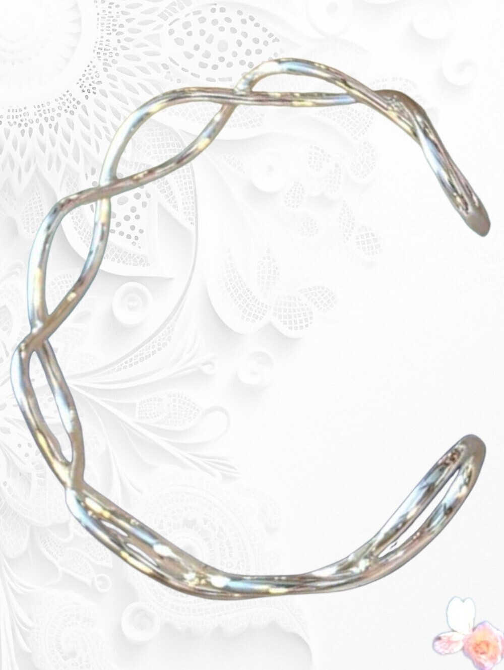 Modern Twisted Metal Cuff Bracelet Silver Tone 143